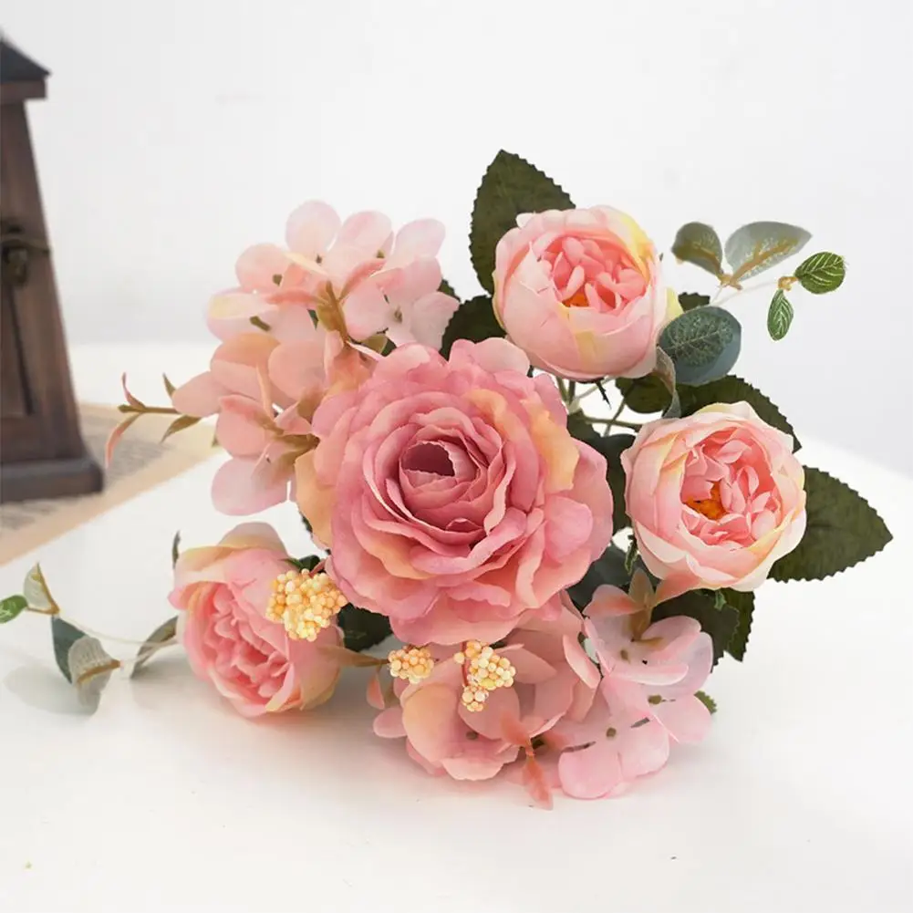 Beautiful Hydrangea Roses Artificial Flowers For Home Wedding Decorations High Quality Autumn Bouquet Mousse Peony Fake Flo N6J7 | Дом и сад