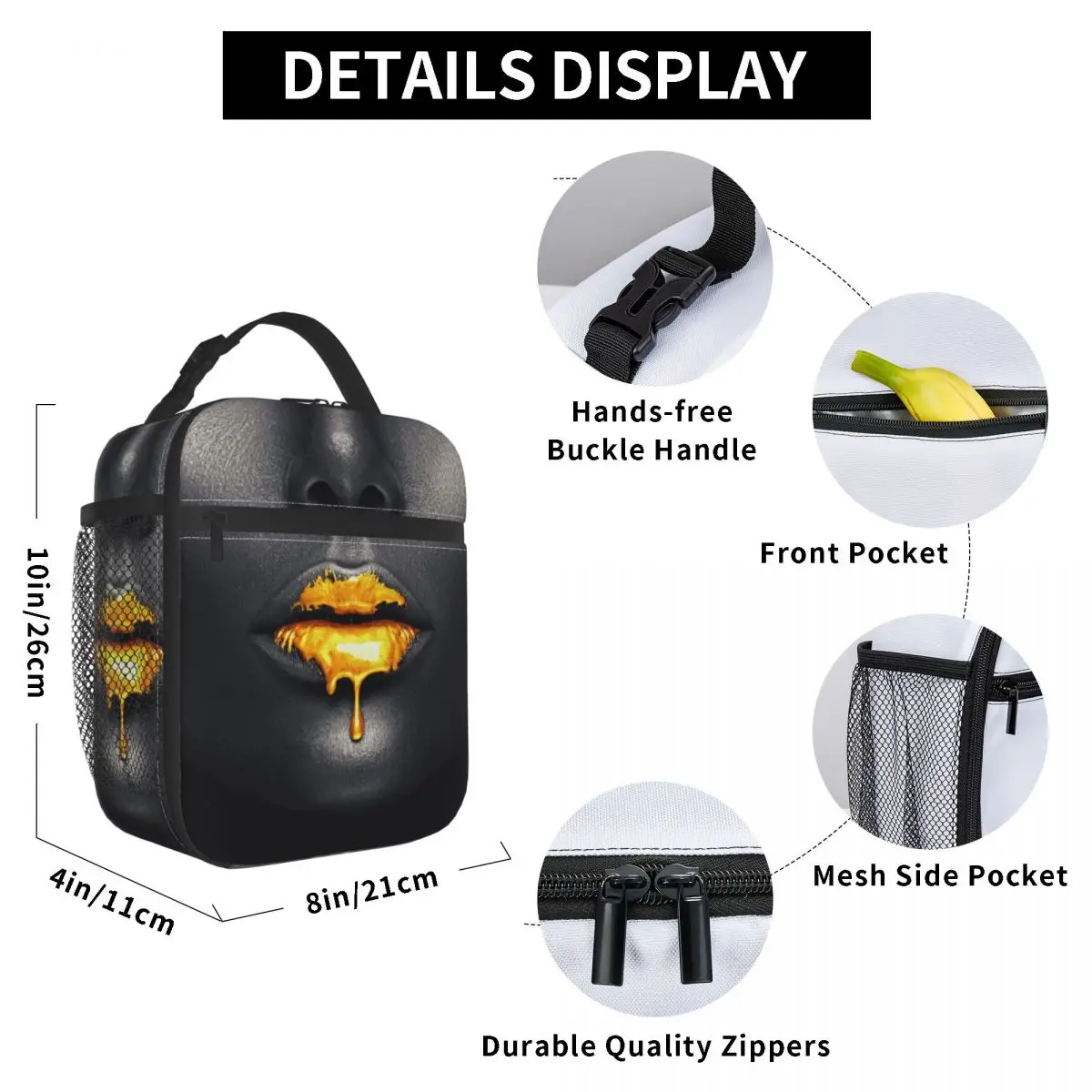 

Africa Golden Lips Lunch Bag for Women Men Large Insulated Lunch Box with Water Bottle Holder and Pockets