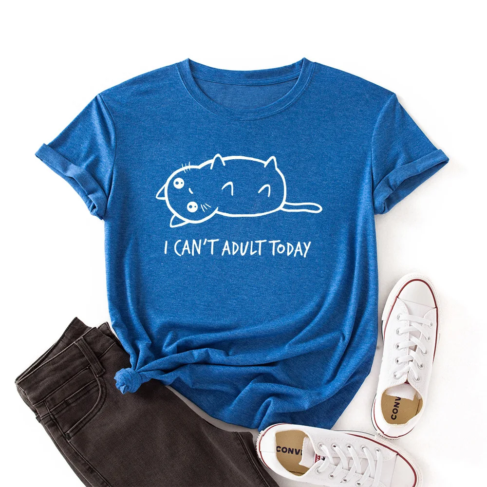 

Summer Graphic Tee T-Shirt Lovely Cat Letter Print T Shirt Women Cotton Tshirt O Neck Short Sleeve Tops Casual Tshirts