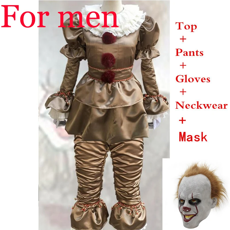 Clothes and mask Фильм Стивен Кинг это пеннивайз Косплей костюмы пеннивайз клоун костюм Джокера комплект Хэллоуин костюм дети мужчины женщины - Цвет: Clothes and mask