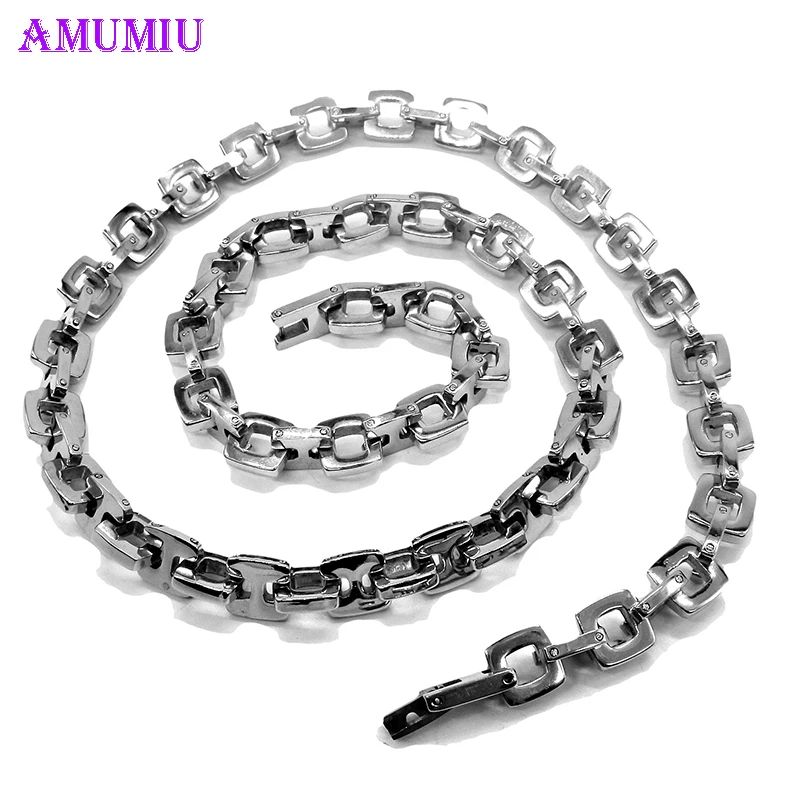 

Ожерелье AMUMIU N037 мужское из нержавеющей стали, колье с квадратными звеньями в стиле хип-хоп, ювелирное изделие