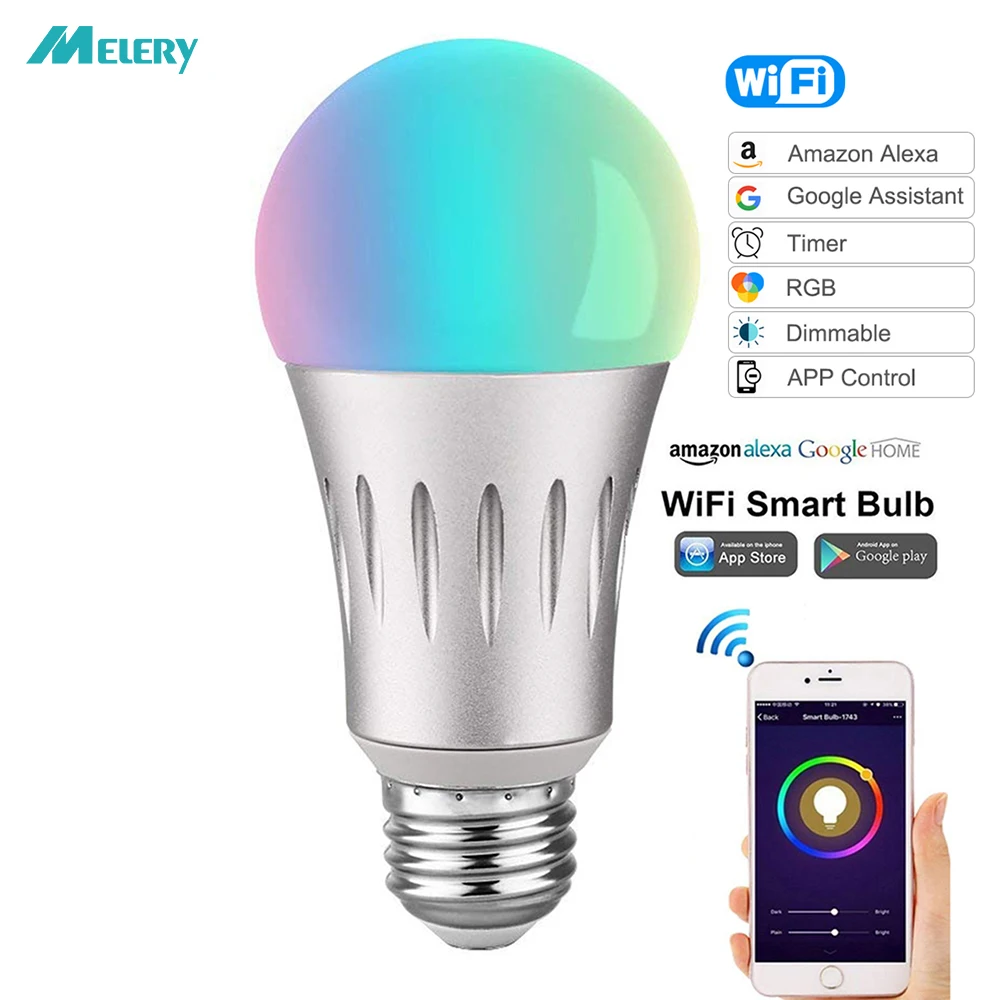 WiFi умная лампа светильник 7 Вт E26/E27 светодиодная 600lm эквивалент 60 RGBW с