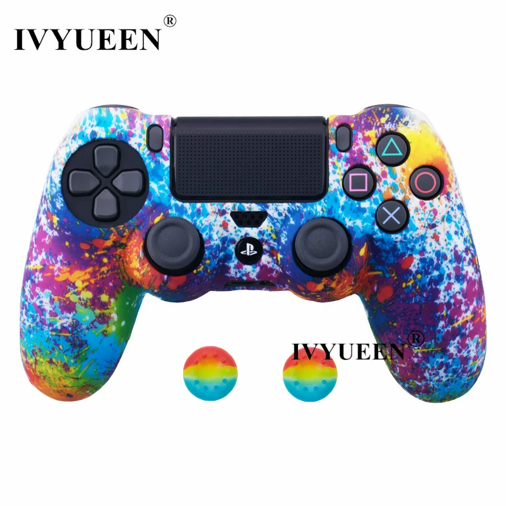 Art Splash Силиконовый Камуфляжный защитный чехол IVYUEEN для sony Dualshock 4 PS4 DS4 Pro, тонкий контроллер, палочки для большого пальца, ручки, колпачки - Цвет: Art Splash