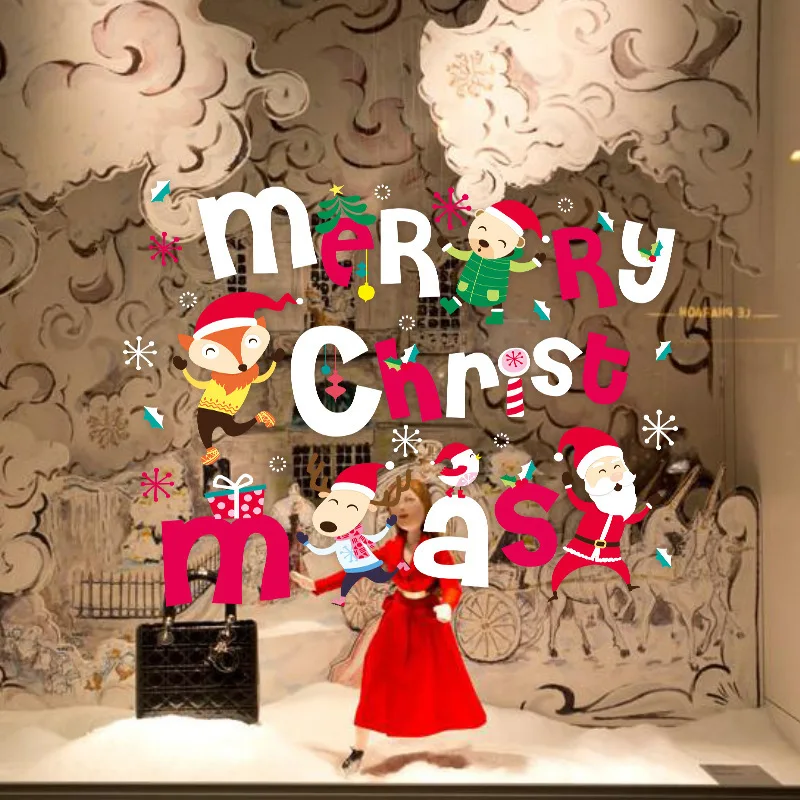 

Merry Christmas wall stickers colorful bedroom glass window stickers (45x60cm)