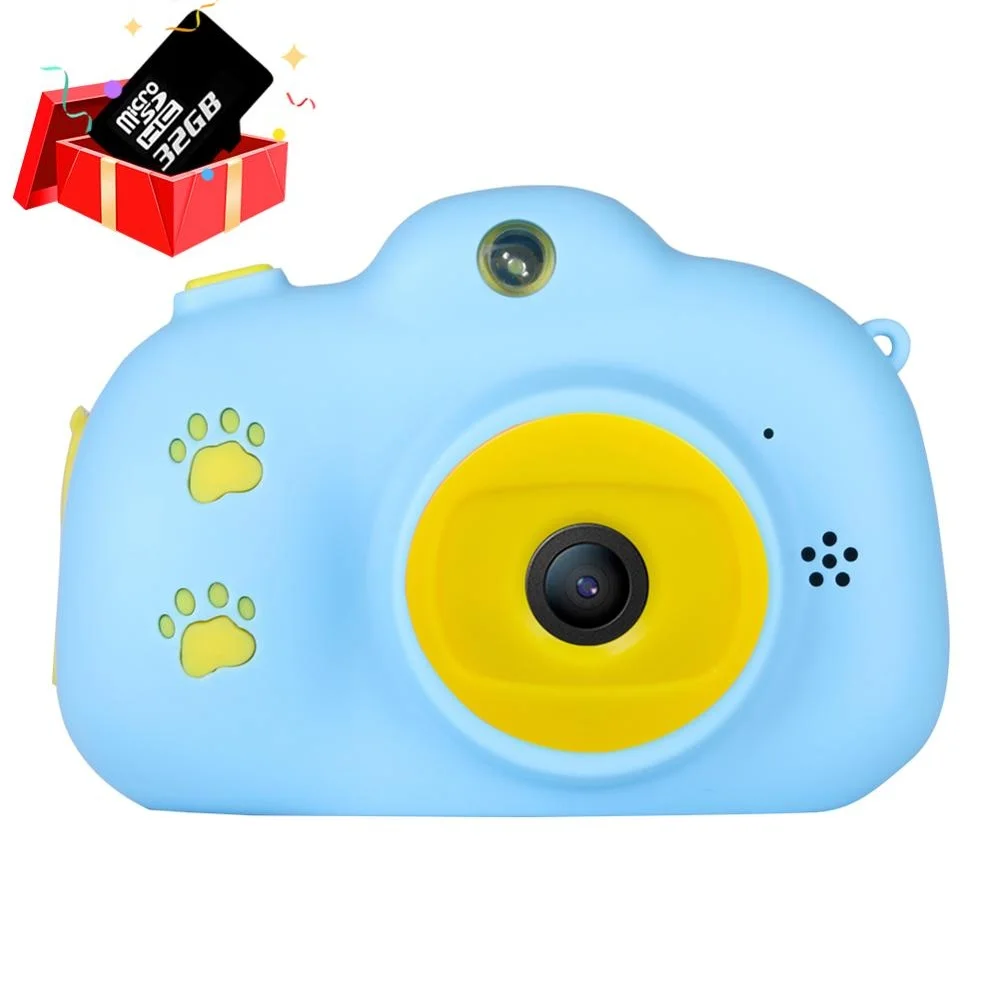 Blue with 32G Card Детская камера, игрушки для детей, цифровая камера 18 МП HD с картой 32G, экран 2,4 дюйма, двойная Селфи, видео игра, видеокамера, игрушки для детей - Цвет: Blue with 32G Card