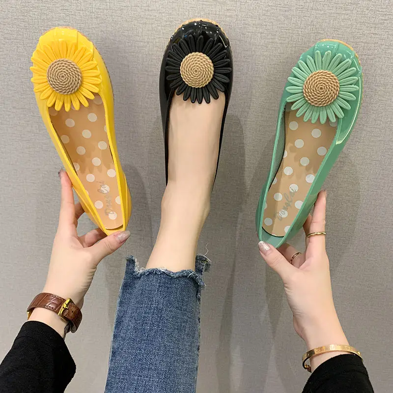 

Women Sunflower Cute Rainboots Non-Slip Waterproof PVC Loafers Rain Boots Rubber Shoes Casual Shallow Single Shoes