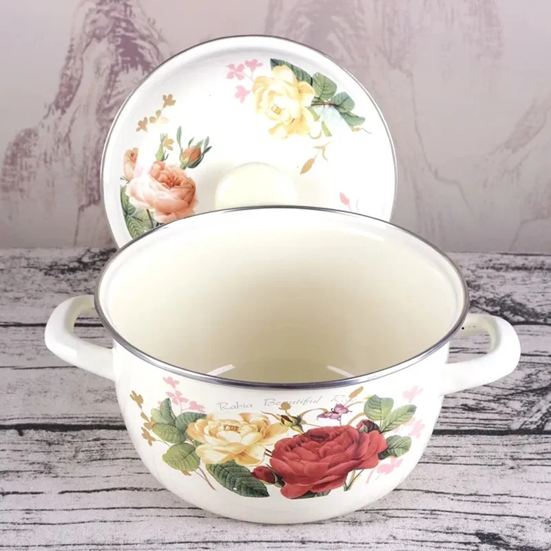 

Thickened Enamel Pot Binaural Enamel Blessing Pot Soup Pot Stew Pot Instant Noodle Bowl Porridge Pot Cooking Pots Set Soup Pot