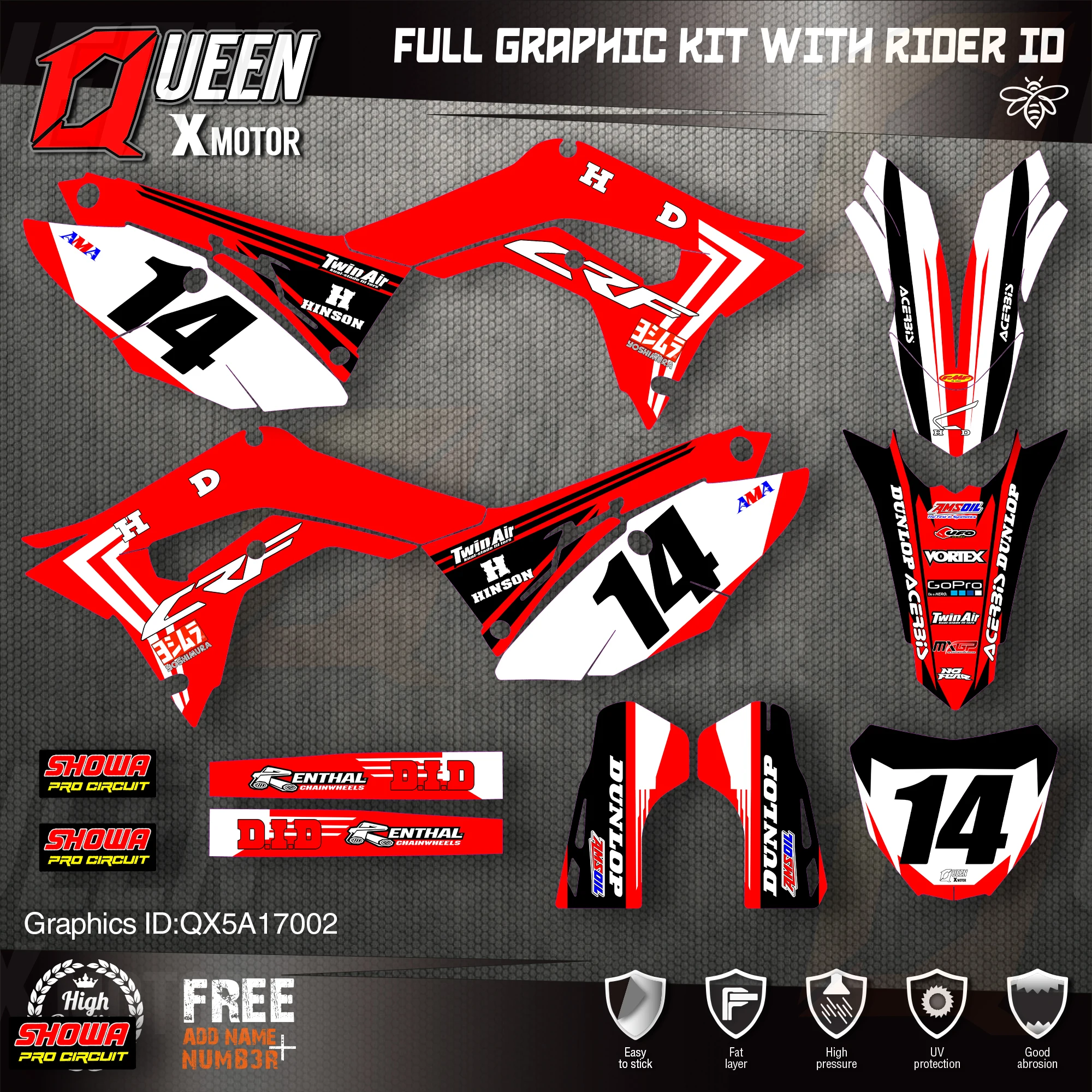 

QUEEN X MOTOR Custom Team графические фоны наклейки для HONDA 2018-2020 CRF250R 2017-2020 CRF450 002