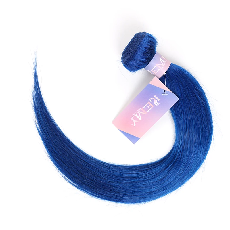 Blue Розовые, синие, зеленые, серые человеческие волосы, пряди KEMY волос, предварительно окрашенные бразильские Прямые Натуральные кудрявые пучки волос, 1 шт., не Реми волосы, уток - Цвет волос: Blue