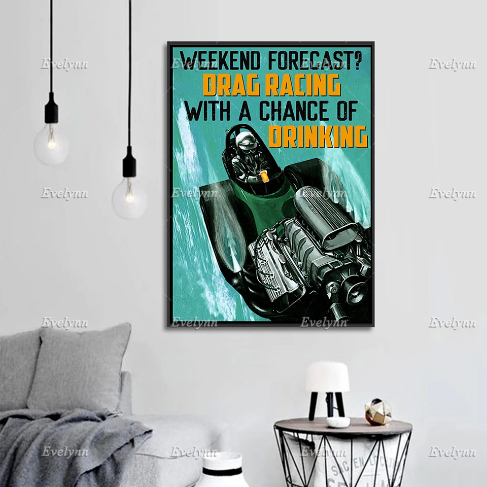 Перетащите гонки и питьевой постер любители пива настенное художественное
