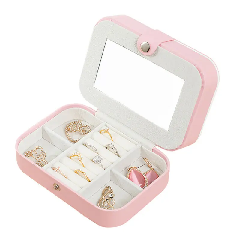 

2 Layer Jewelry Organizer Box Necklace Display Portable Box Zipper Leather Joyeros Organizador Display Earring Hanging Show Case