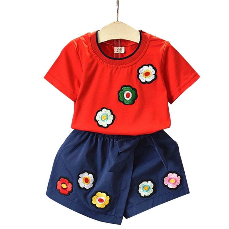

Girls Summer Sets 2022 New Fashion Style Girls Flower Clothes Set Child Set Print Tops Shorts 2 pcs For 3-7Y Kids Clothes Suits