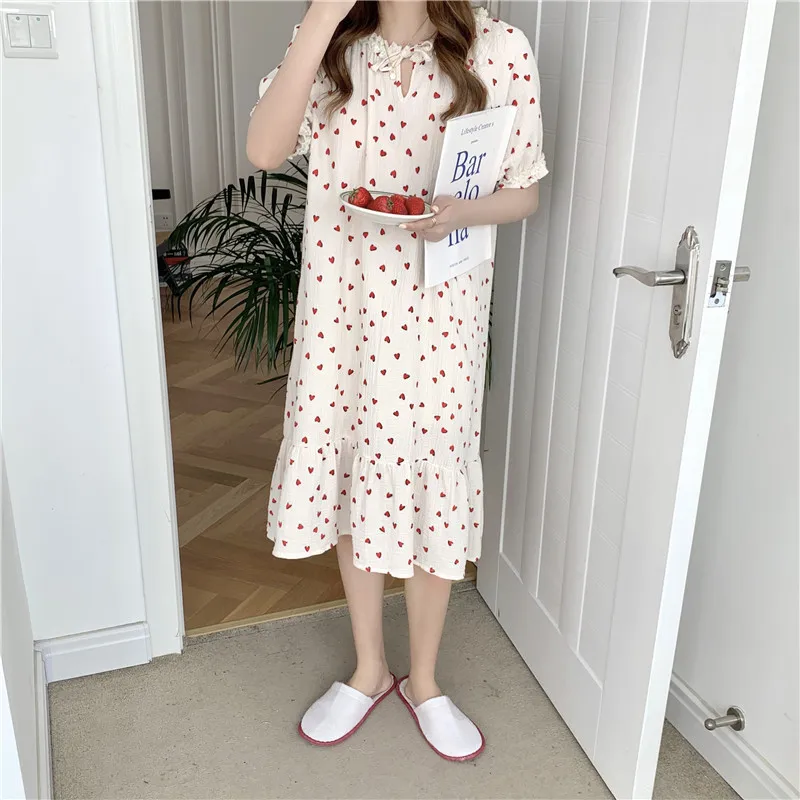 

Cotton Comfortable Chic Casual Homewear Loose 2021 Summer Sleepwear Dress Pajamas Printed Sweet Princess Women Nightdress
