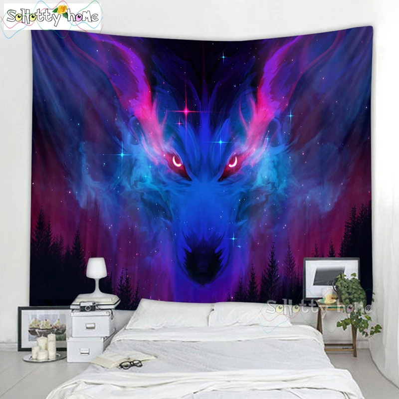 Светящиеся психоделические настенные гобелены волка аниме гобелен Бохо