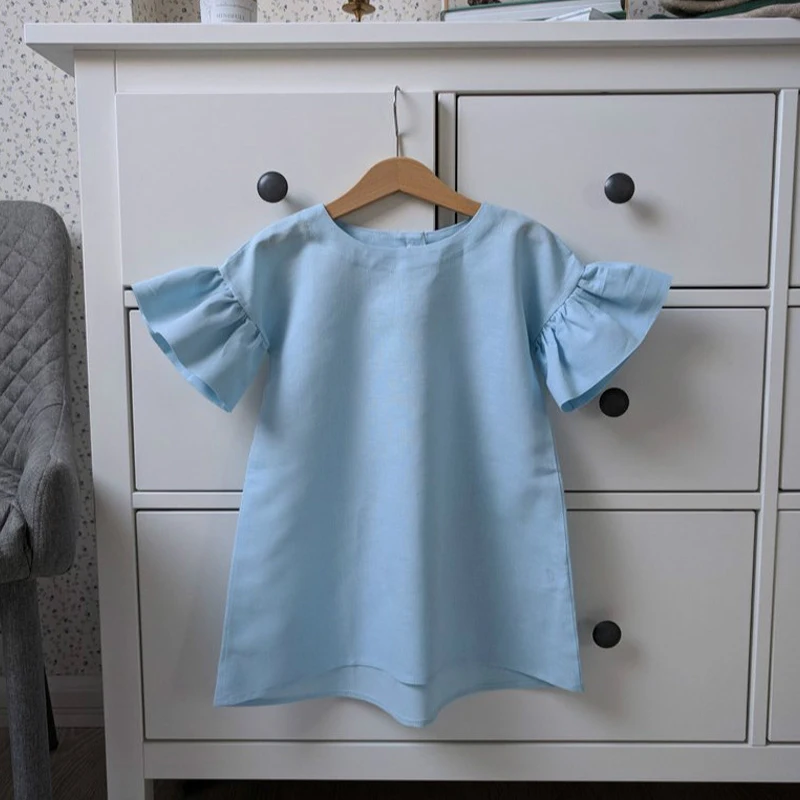 

Новинка 2021, Осенняя детская одежда KEAIYOUHUO для девочек, повседневное однотонное платье с расклешенными рукавами, Детская Хлопковая льняная п...