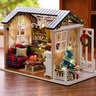 DIY рождественский кукольный мини 3D Деревянный кукольный дом Миниатюрный с комплектом мебели музыкальный светодиодный светильник игрушки для детей подарок на день рождения