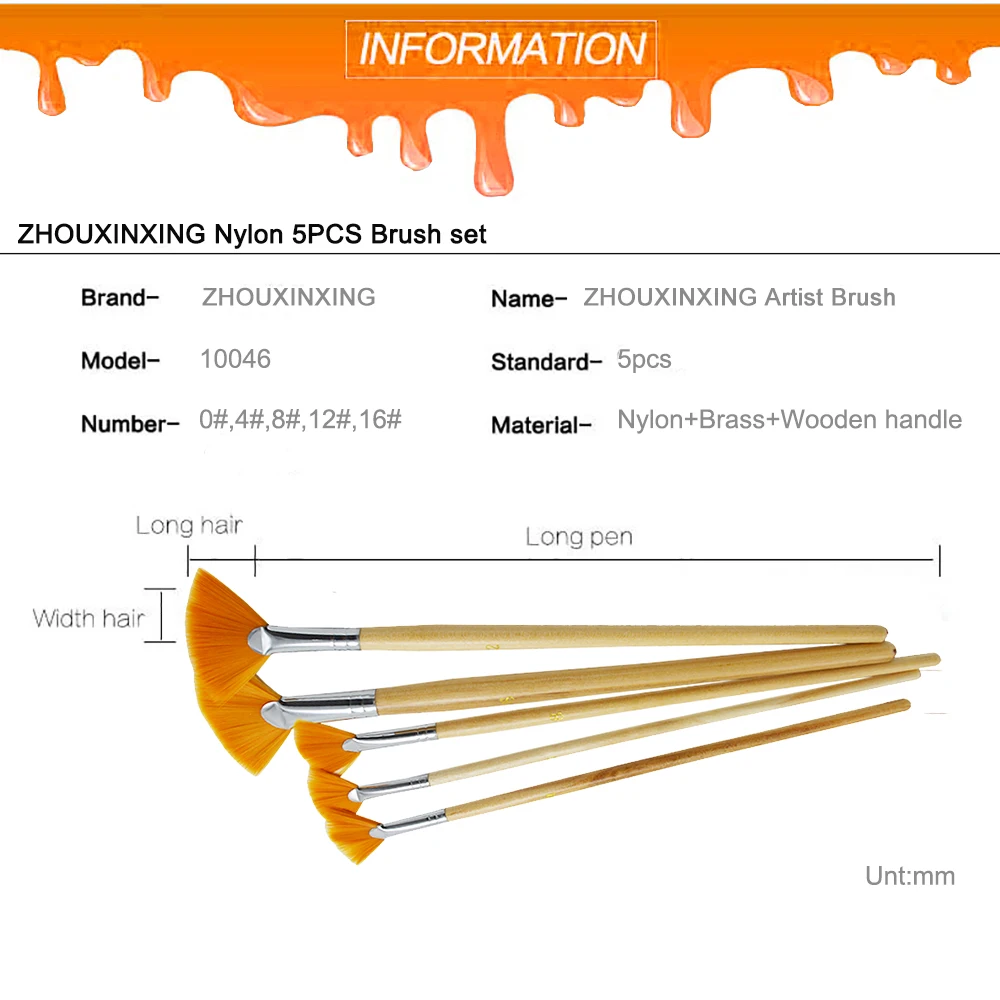 5 шт./компл. длинный нейлоновый веер в форме веера набор кистей для рисования