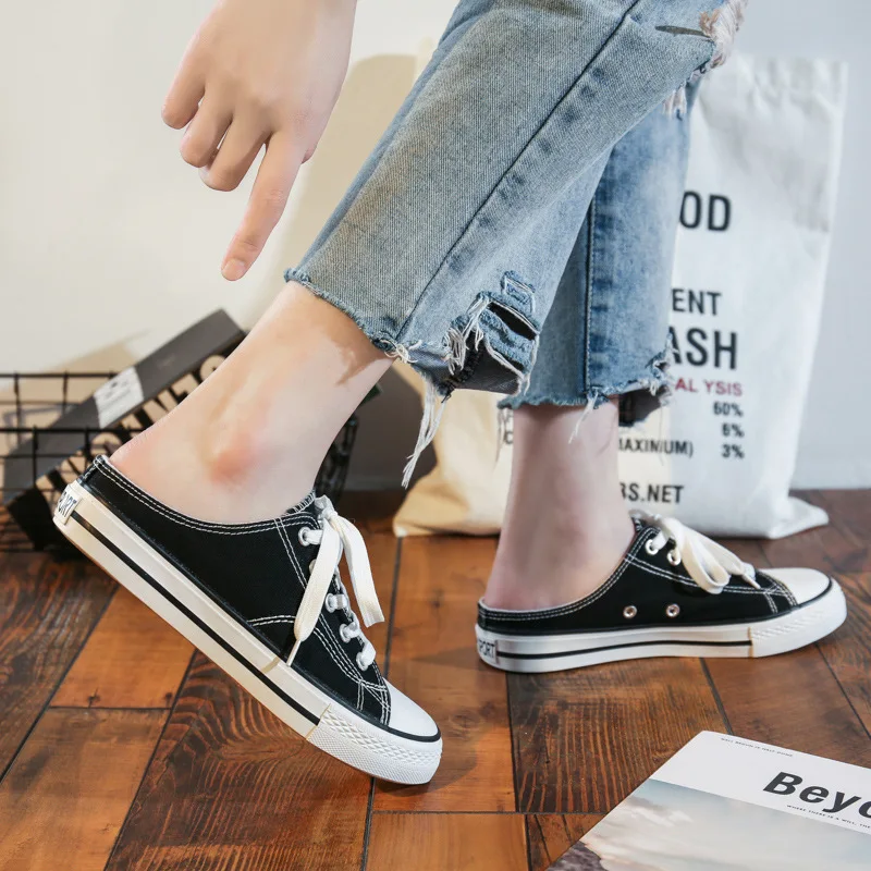 New half drag canvas shoes women 2020 spring Korean version without heels wild student sports for ZP-241 | Спорт и развлечения