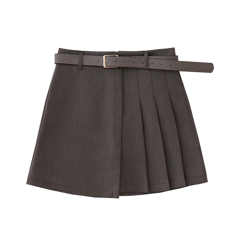 

Streetwear Trendy Solid Pleated Skirt Women With Belt 2021 Summer New Korean Style Sweet High Waist Clothing Female Casual Retro