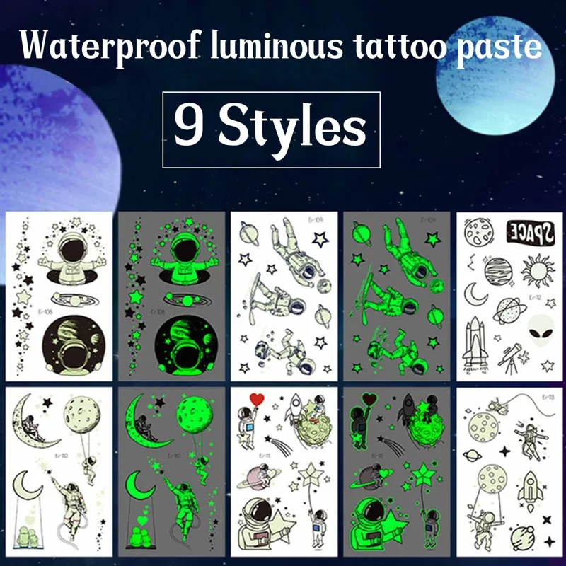 

Luminous Tattoo Stickers for Children Body Art Space Cartoon Temporary Kid Glow Paste on Face Arm Leg fake Tattoos Sticker