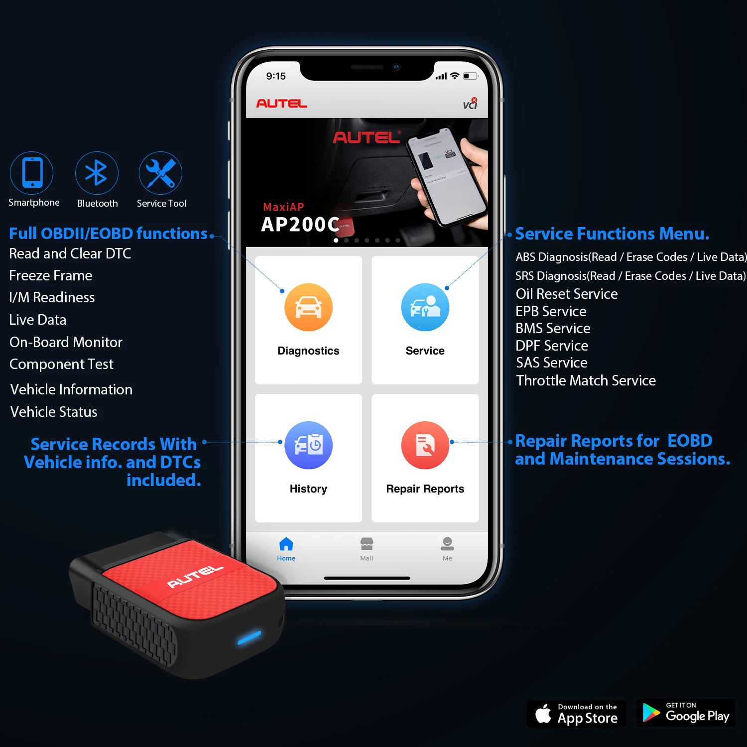Autel AP200C Bluetooth-совместимый Obd2 сканер полный OBD2 диагностический инструмент