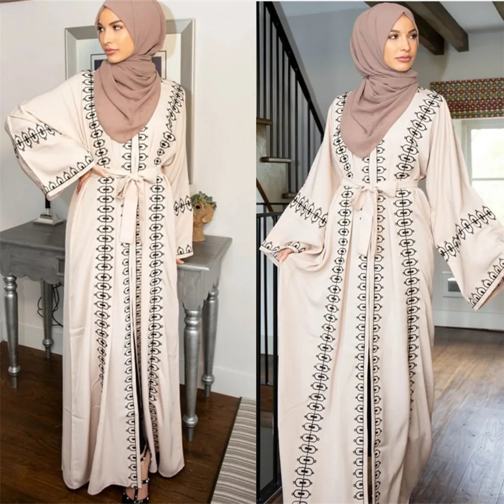 Брендовое модное мусульманское платье Дубай Abaya однотонное женское вязаное в