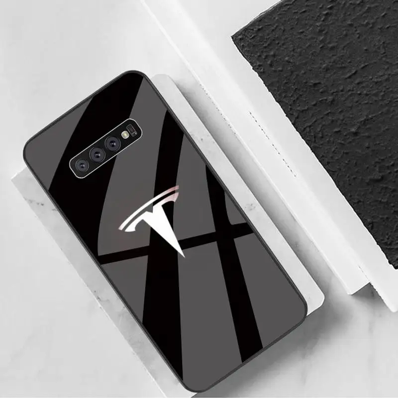 

LJHYDFCNB Car Tesla Logo Phone Case Tempered Glass For Samsung Note8 9 10 10pro 10plus 20 20ultra S8 S9 10 20 Plus