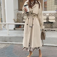 trench coat new womens casual fashion medium and long loose solid lapel double breasted british style windbreaker with sashes