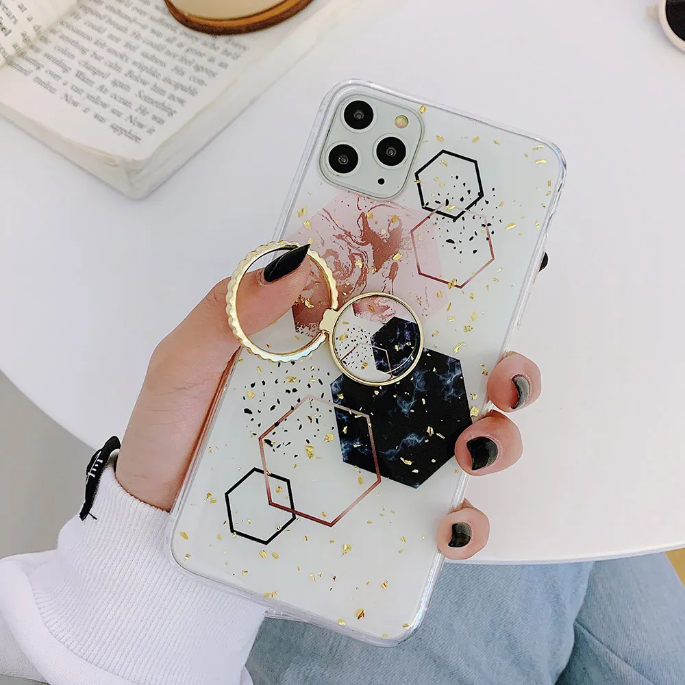 IK92-DJ32BlueDLS6B SoCouple кольцо из ТПУ чехол-держатель для iphone 7 8 6 6s plus чехол для iphone XR 11 Pro X Xs Max мраморный Золотой фольга кольцо держатель чехол - Цвет: IK92-DJ32BlueDLS6B