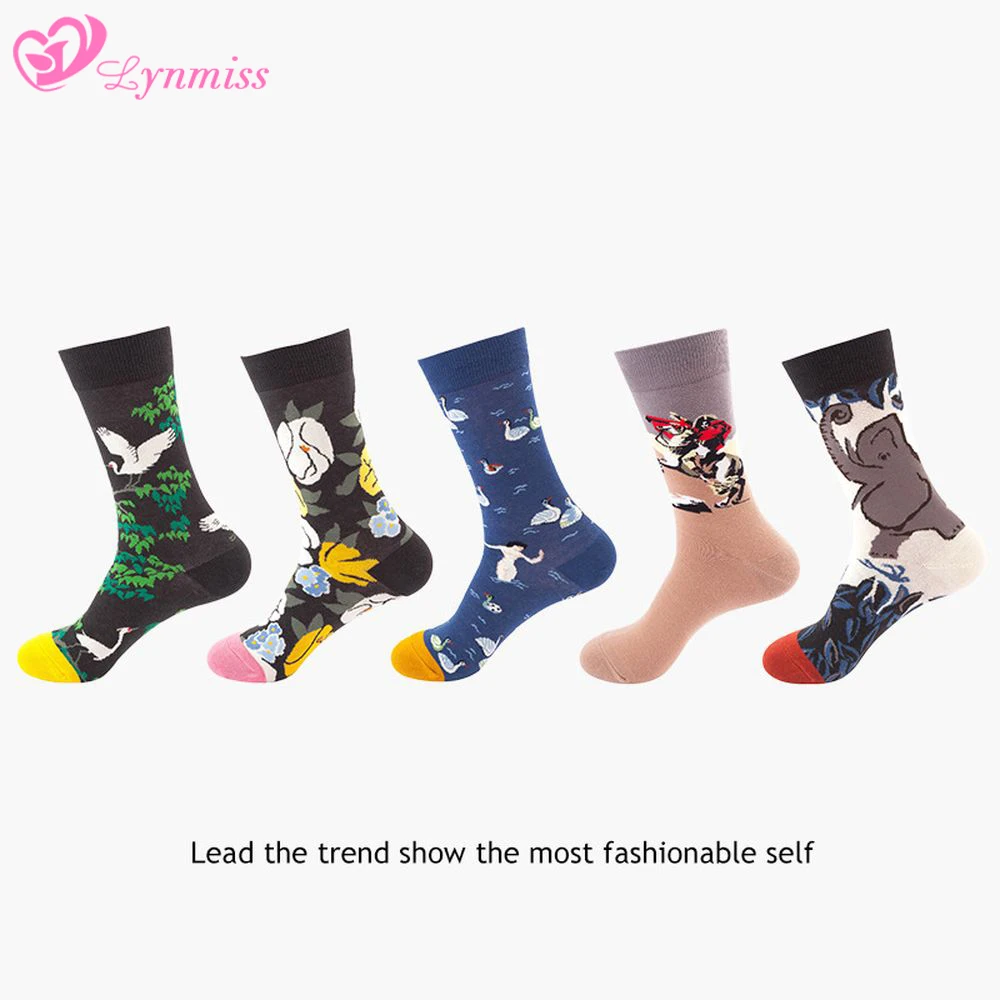 

Casual Socks Street HipHop Cartoon Print Flower Couple Stripe Breathable Cotton Long Socks Women Men Sports Mid Tube Stockings
