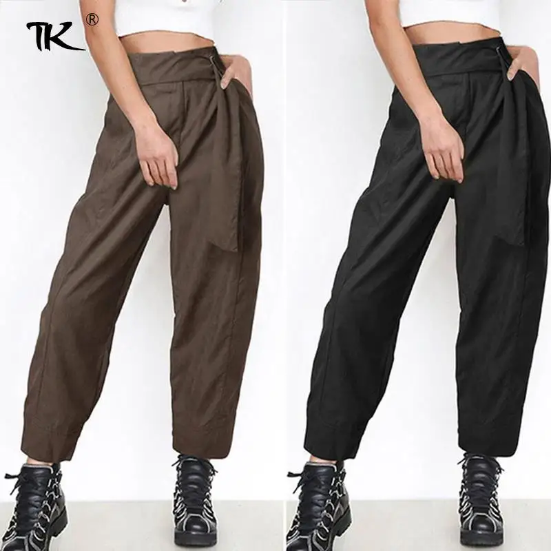 

Women Cargo Pants Solid Sashes Wide Leg High Waist Trousers Loose For Female Casual Streetwear Pant Summer Autumn 2021 Fashion