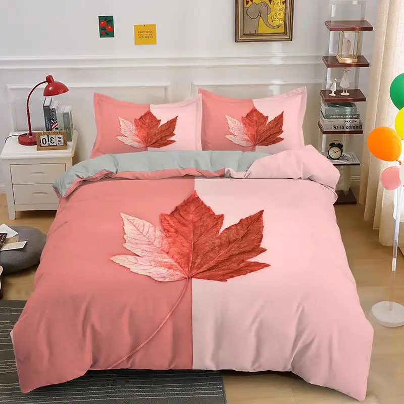 

3D Bedding Sets Maple Leaf Pattern Duvet Cover 2/3Pcs Bedline Single/Twin/Double/Full/Queen/King Size Printed Kids Home Textile
