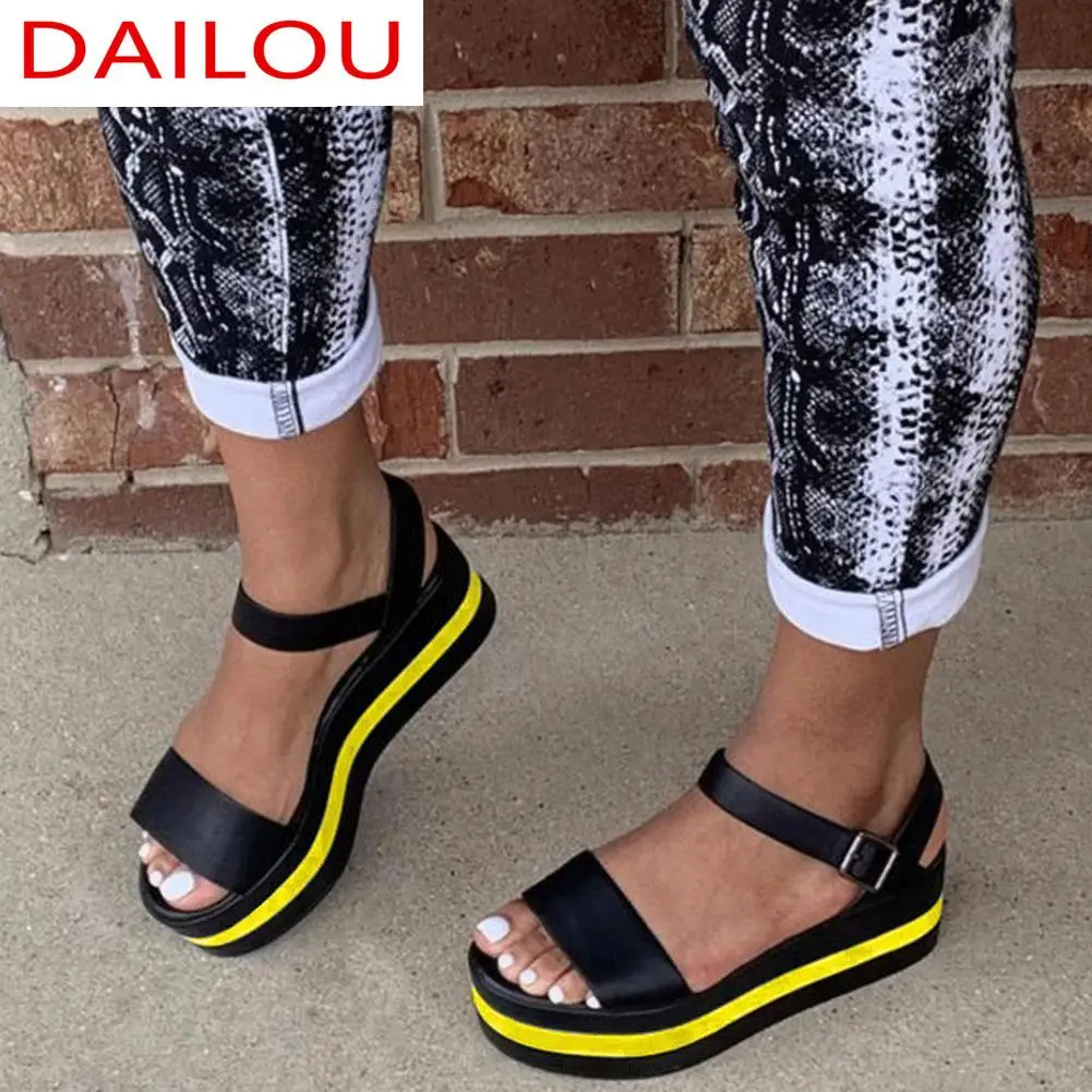 

New Ladies Flat Sandals Summer Platform Sandals Mixed Colors Wedges Sandals Women 2021 Casual Light Beach Shoes Woman Size 35-43