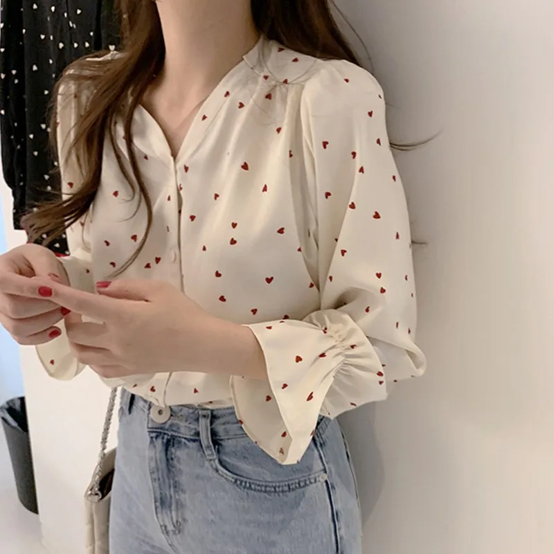 

Women Blouse Shirts Long Sleeve Ladies Casual Ruffle Polka Dot Sexy V Neck shirt korean style Tops Blouses Fashion Spring Autumn