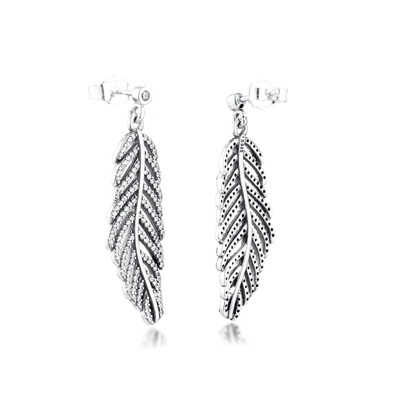 Светильник как перьевые серьги с прозрачными фианитами 100% Серебро 925 пробы