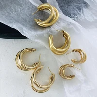 aensoa minimalist 2020 metal hoop earring for woman trendy triple open circle c shaped statement earrings accessories brincos