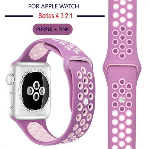 Мягкий спортивный силиконовый ремешок для Apple Watch серии 1, 2, 3, 42 мм, 38 мм, резиновый ремешок для iWatch 4/5, 40 мм, 44 мм - Цвет ремешка: 18 Purple Pink