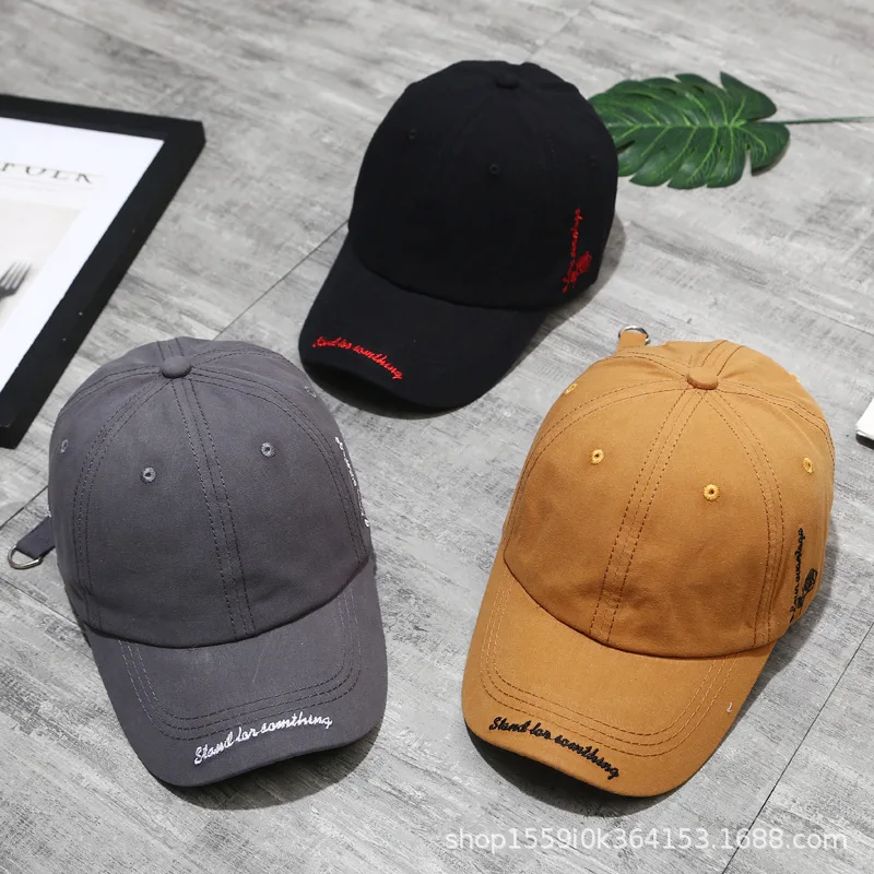 Curved Eaves Baseball Cap Alphabet Rose Embroidery Pattern Hip Hop Wild Caps Solid Color Men's Outdoor Casual Spring Autumn Hat