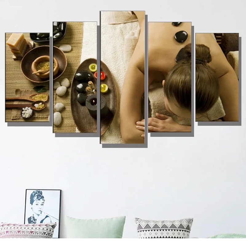 

ShineHome-5pcs Panel Wall Art Canvas Print Painting Modular Spa Nail Body Salon Massage Artwork Modular Picture Posters Decor