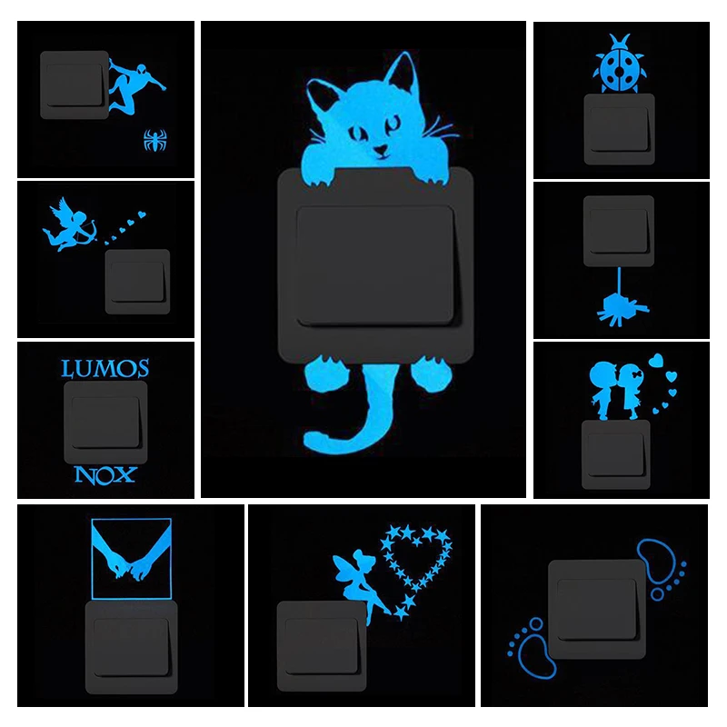 Милая кошка светящийся Переключатель наклейка сделай сам флуоресцентная s