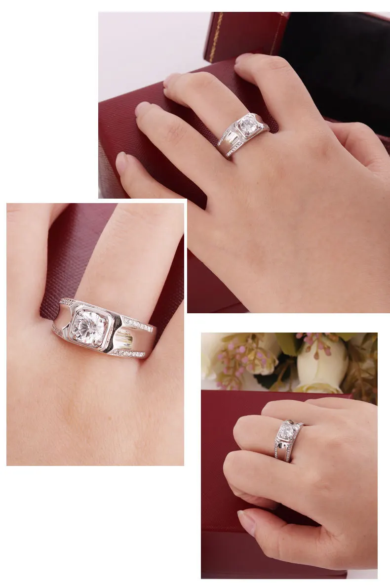 925 Серебряное кольцо для мужчин с бриллиантом в 1 карат, украшение из драгоценных камней, массивная бижутерия, свадебная обручальная серьга.