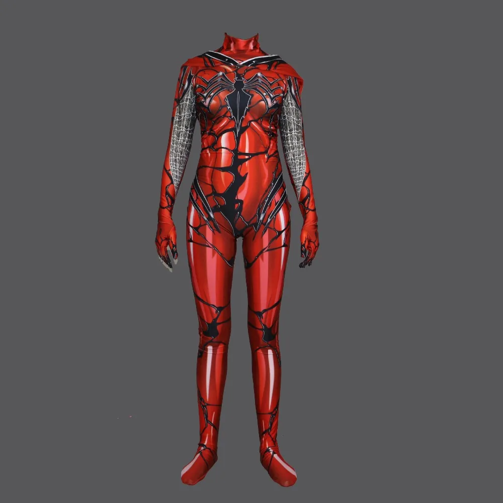 Красный резный ядовитый Человек паук Скарлет Гвен Стейси косплей костюм