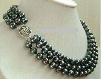 

3 Rows 7-8mm Freshwater Real Black Pearl 925 A Fortune Clasp Necklace