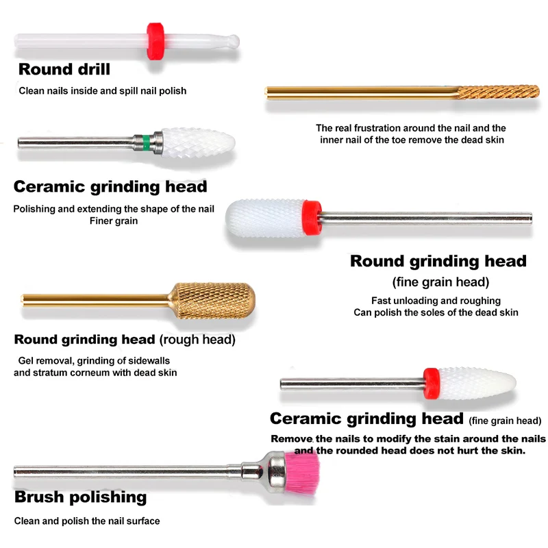 

7pcs Ceramic Nail Drill Bit Set Mill Manicure Machine Kit Diamond Cutter For Manicure Electric Nail Files Drill Bits RIKONKA