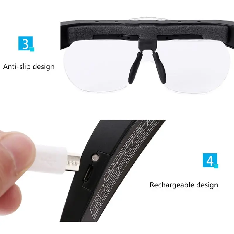 

2021 New Magnifying Glasses Magnifier 1.5X 2.5X 3.5X 5.0X USB Rechargeable with LED Light