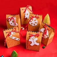 6pcs christmas kraft paper bag santa claus new year party gift box pakcaging handle bag child favors cookies snack decoration