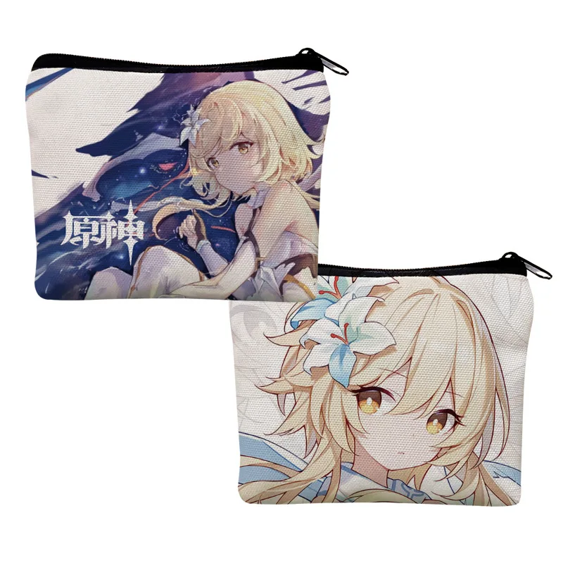 

Anime Genshin Impact Coin Purse Case Card Case For Men Women Double Sided Printing Zhongli Klee Keqing Xiao Theme Wallet Gift