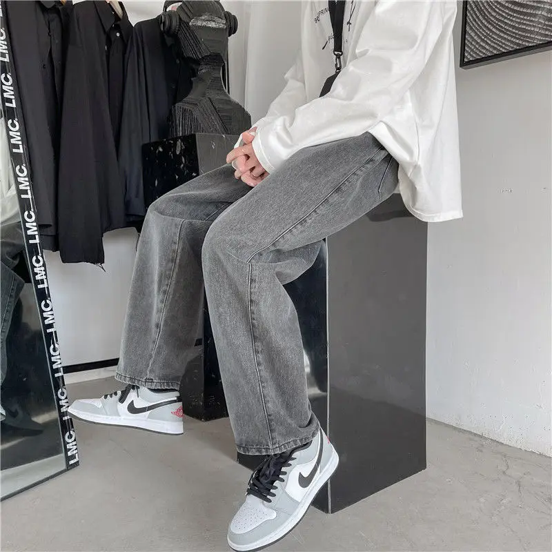 New Korean Wide-leg Jeans Men's Fashion Retro Casual Jeans Men Streetwear Loose Hip-hop Straight Denim Trousers Mens M-2XL