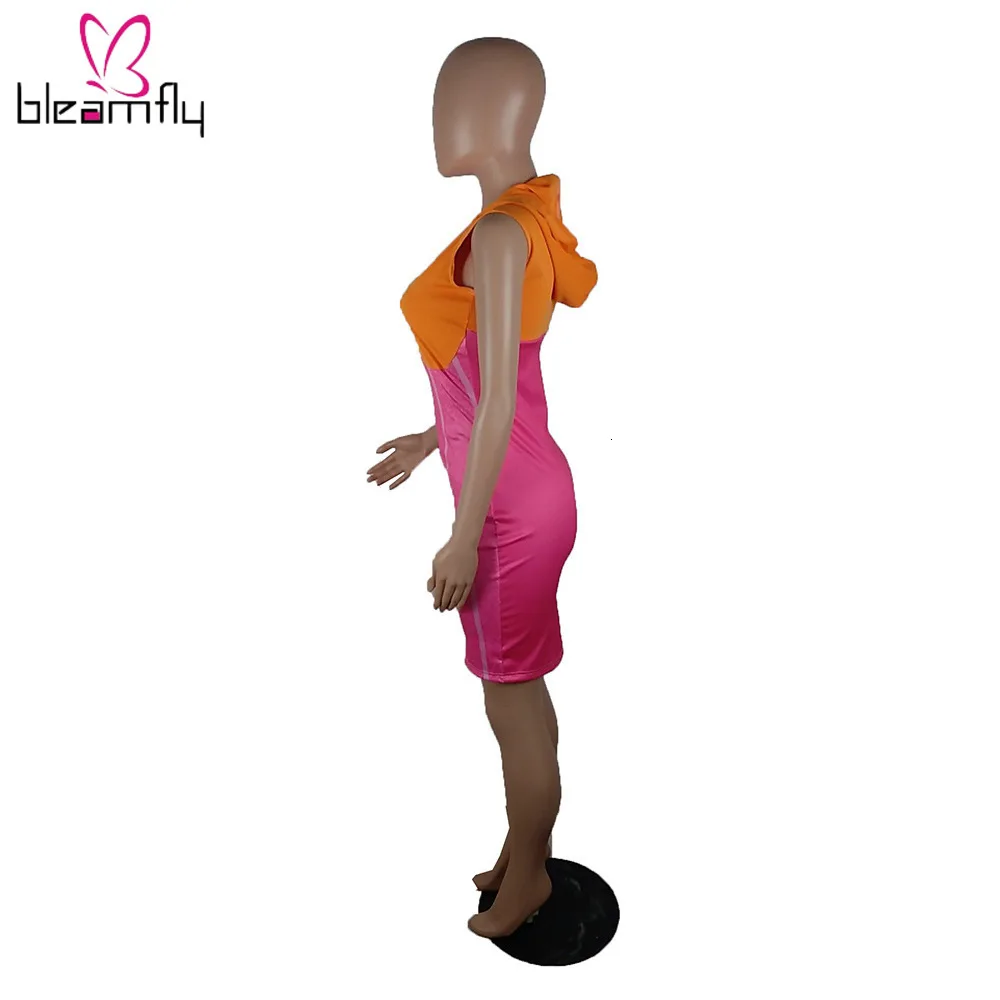 Женское лоскутное платье с капюшоном повседневное Короткое мини-платье на