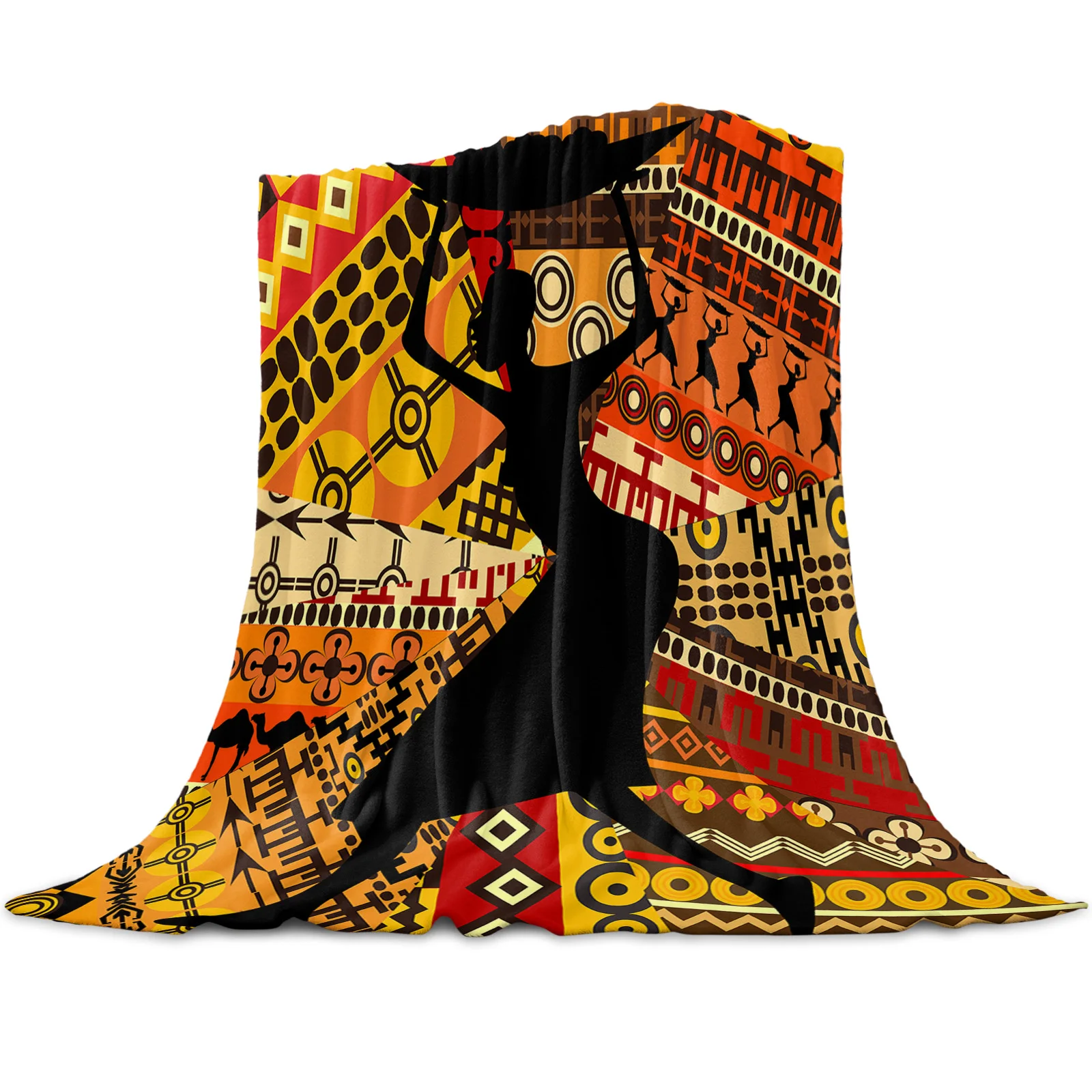 

African Ethnic Style African Woman Throw Blanket Soft Comfortable Microfiber Flannel Plush Blankets Warm Sofa Bed Sheets